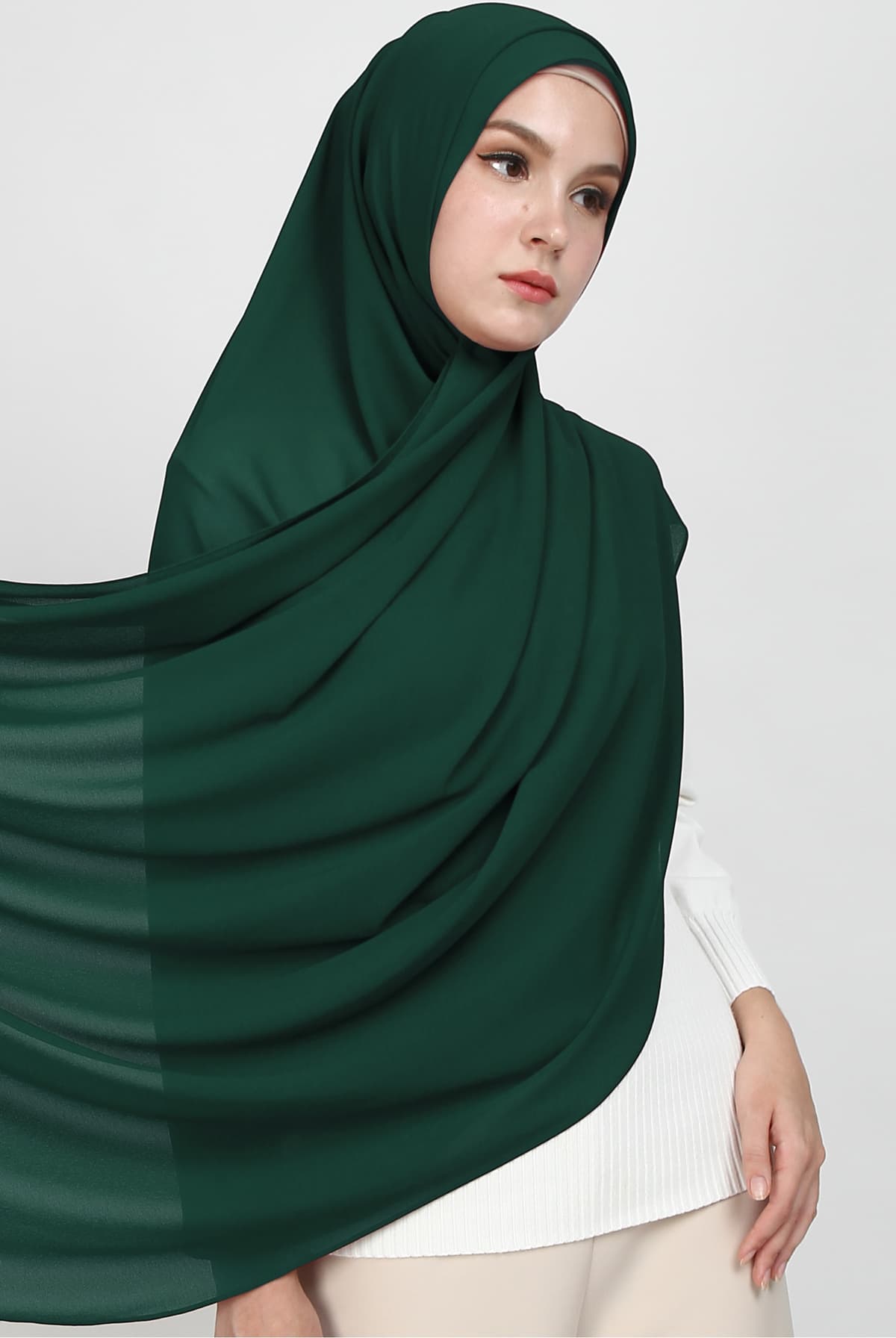 Aida XL Chiffon Tudung Headscarf - Dark Green - Image 2