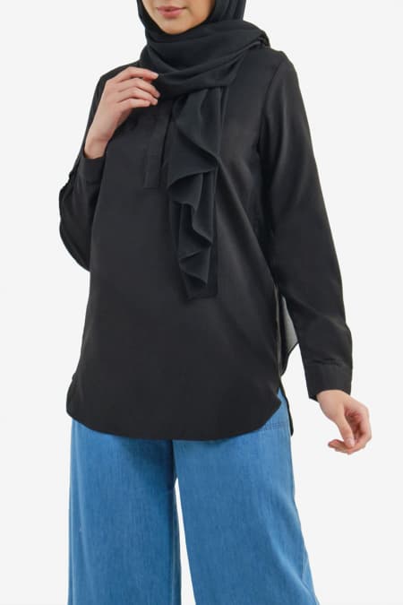 Haidence The Henley Popover Blouse - Black