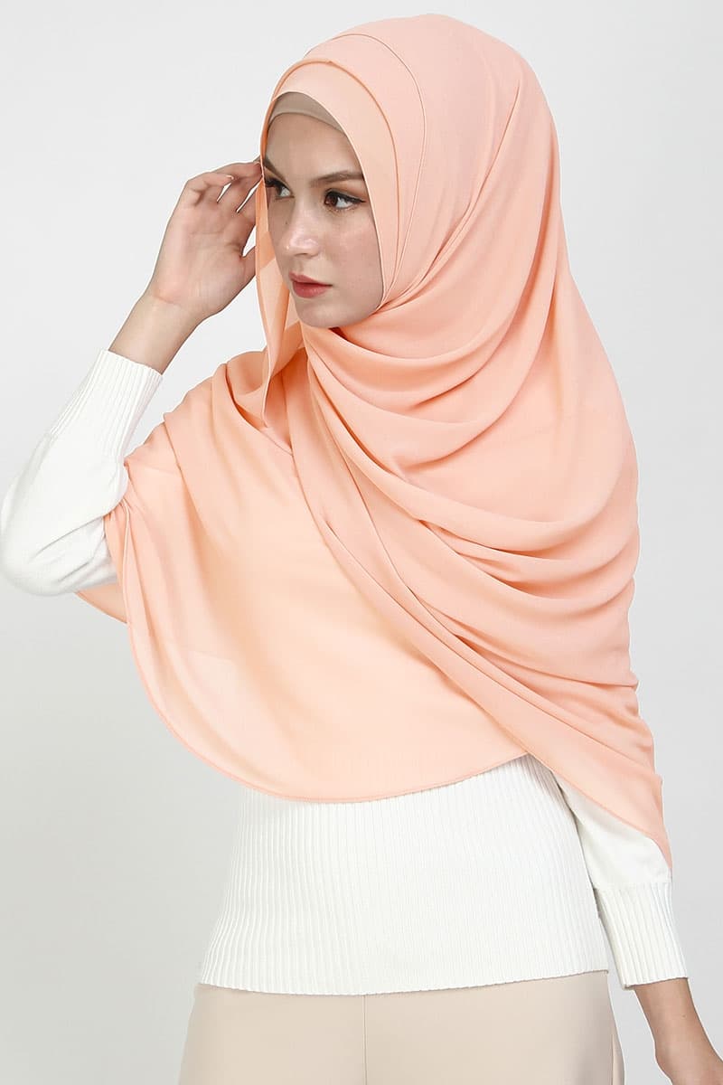 Aida XL Chiffon Tudung Headscarf - Peach - Image 1