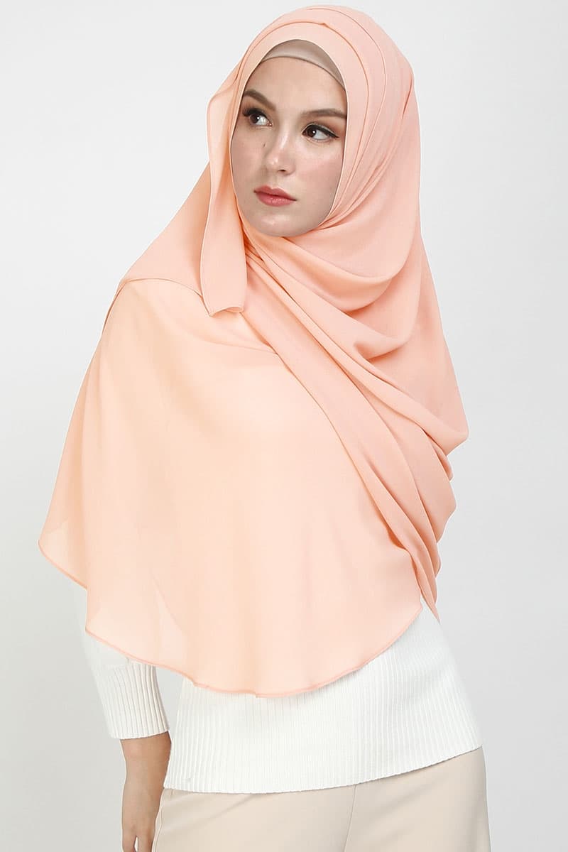 Aida XL Chiffon Tudung Headscarf - Peach - Image 2