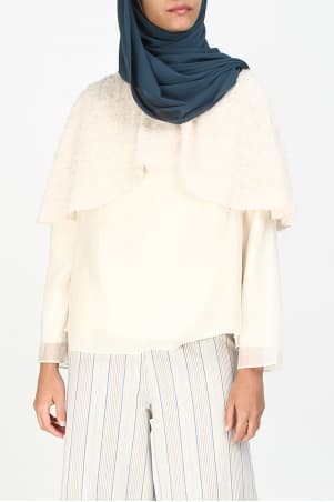 Jenalyn Fluff Cape Blouse - Cream