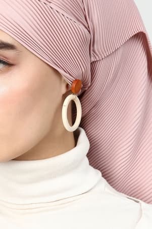 Wooden Round Earring - Beige