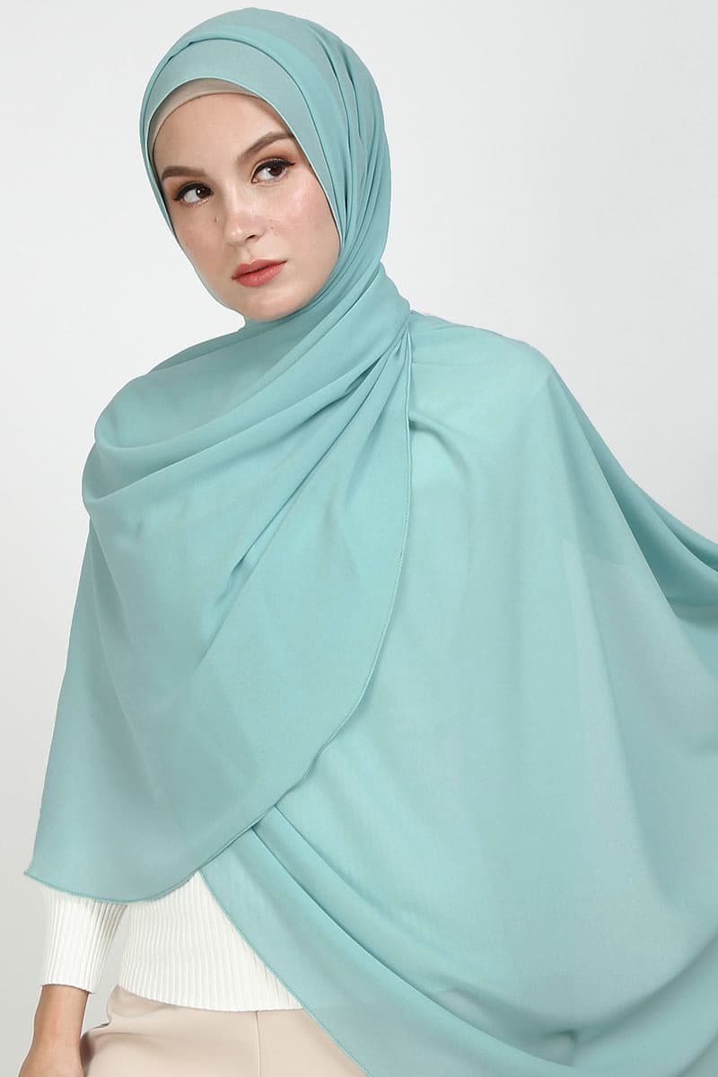 Aida XL Chiffon Tudung Headscarf - Agate Green - Image 1