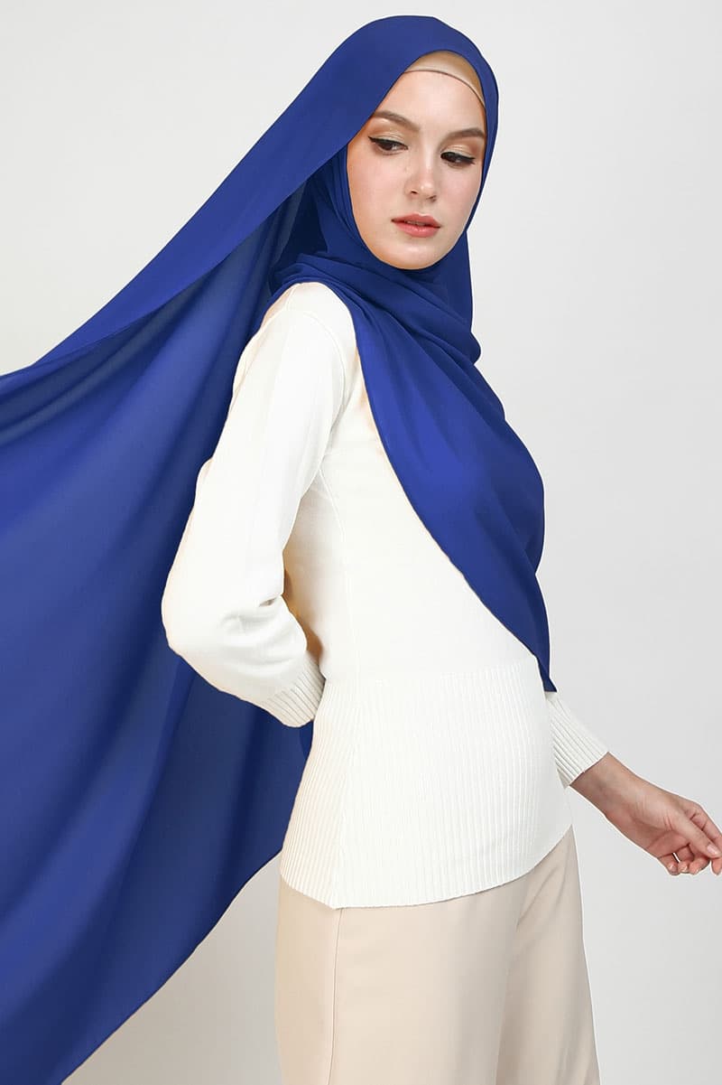 Aida XL Chiffon Tudung Headscarf - Cobalt Blue - Image 1