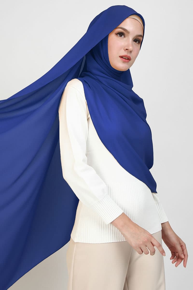 Aida XL Chiffon Tudung Headscarf - Cobalt Blue - Image 2
