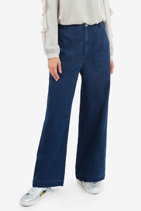 COTTON Yilana Wide Legged Jeans - Dark Wash