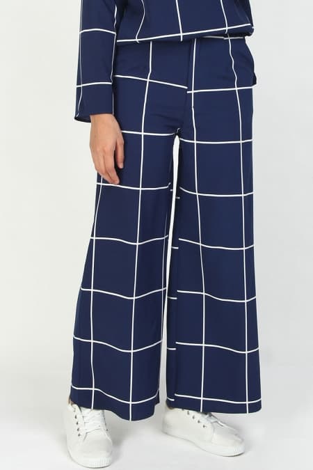 Nivitha Wide Legged Pants - Navy/White Grid
