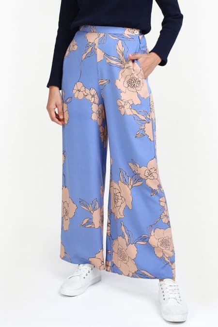 Reba Wide Legged Pants - Blue/Brown Floral