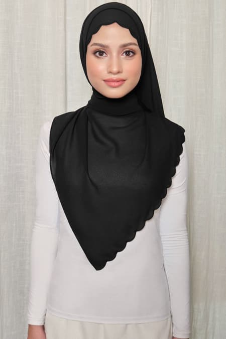 Leily Scallop Chiffon Headscarf - Black