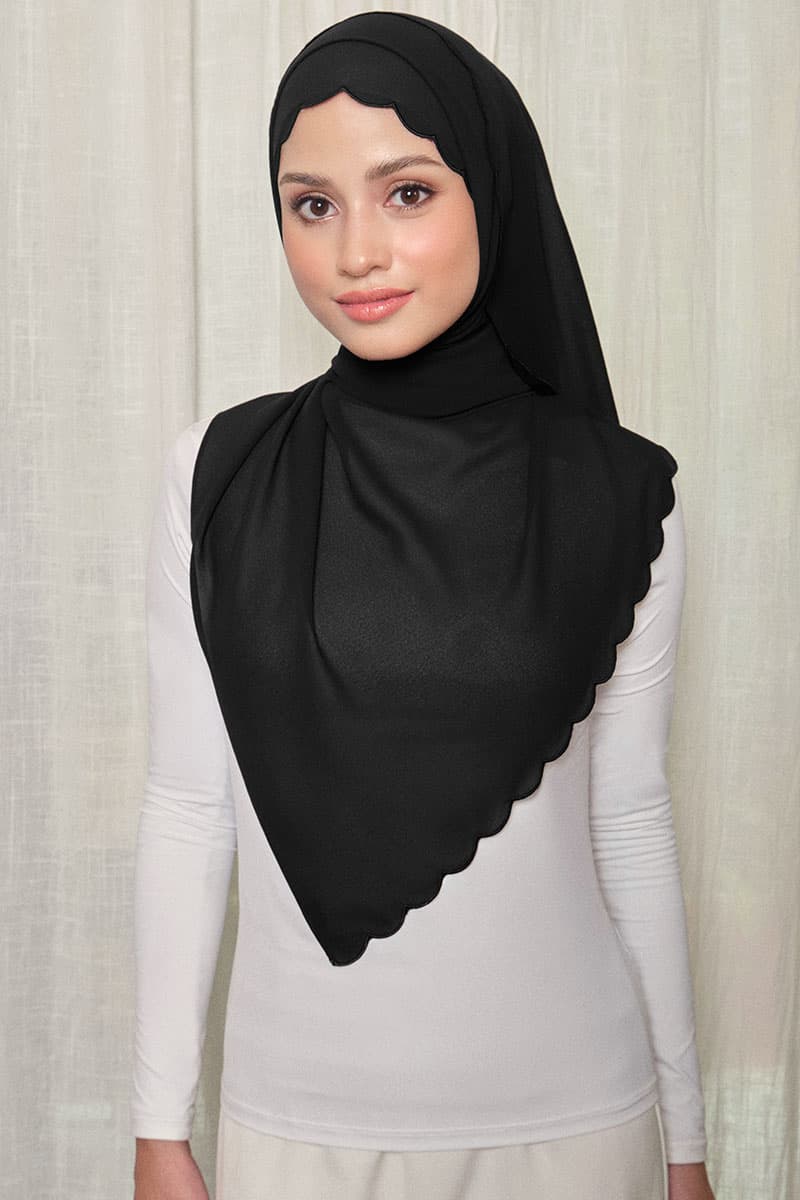 Leily Scallop Chiffon Headscarf - Black - Image 2