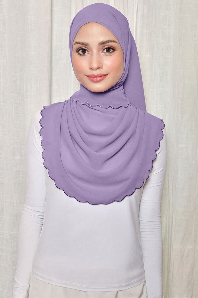 Leily Scallop Chiffon Headscarf - Dusty Lavender - Image 1