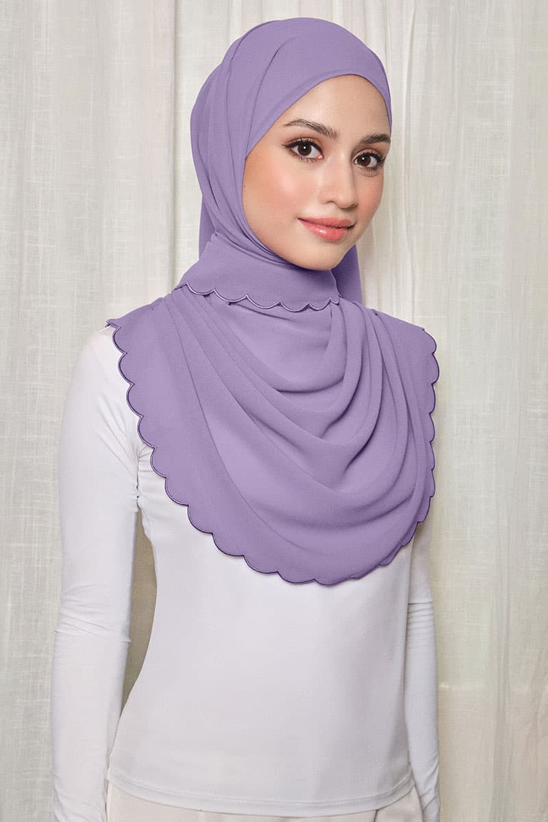 Leily Scallop Chiffon Headscarf - Dusty Lavender - Image 2