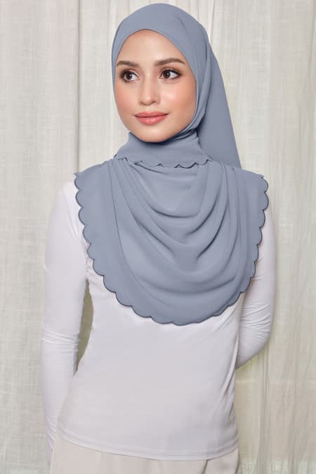 Leily Scallop Chiffon Headscarf - Blue Fog