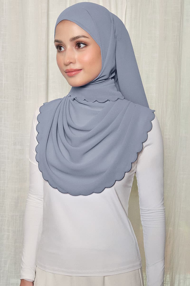 Leily Scallop Chiffon Headscarf - Blue Fog - Image 2