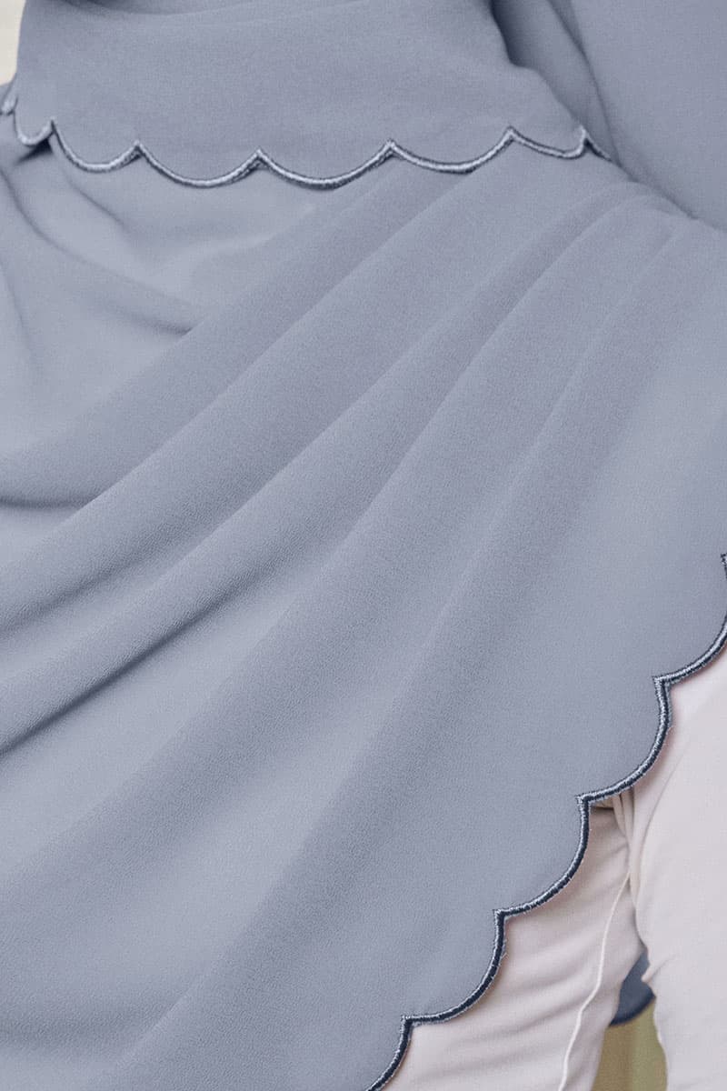Leily Scallop Chiffon Headscarf - Blue Fog - Image 3