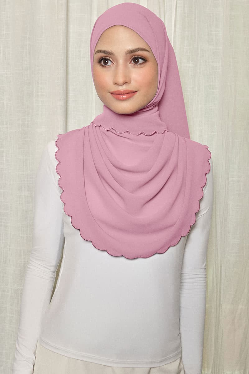 Leily Scallop Chiffon Headscarf - Wild Rose - Image 1