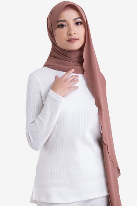 Ruvel Embroidered Scallop Headscarf - Rose Brown