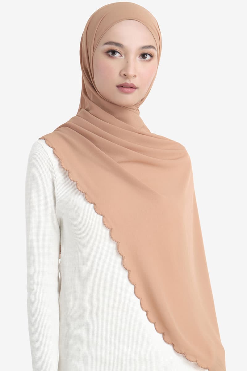 Leily Scallop Chiffon Headscarf - Milk Coffee - Image 1
