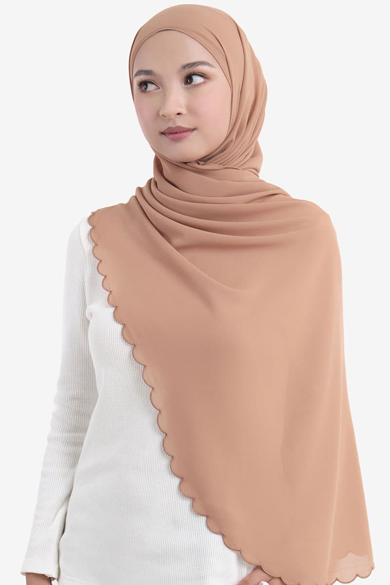 Leily Scallop Chiffon Headscarf - Milk Coffee - Image 2