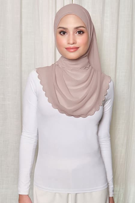 Leily Scallop Chiffon Headscarf - Taupe