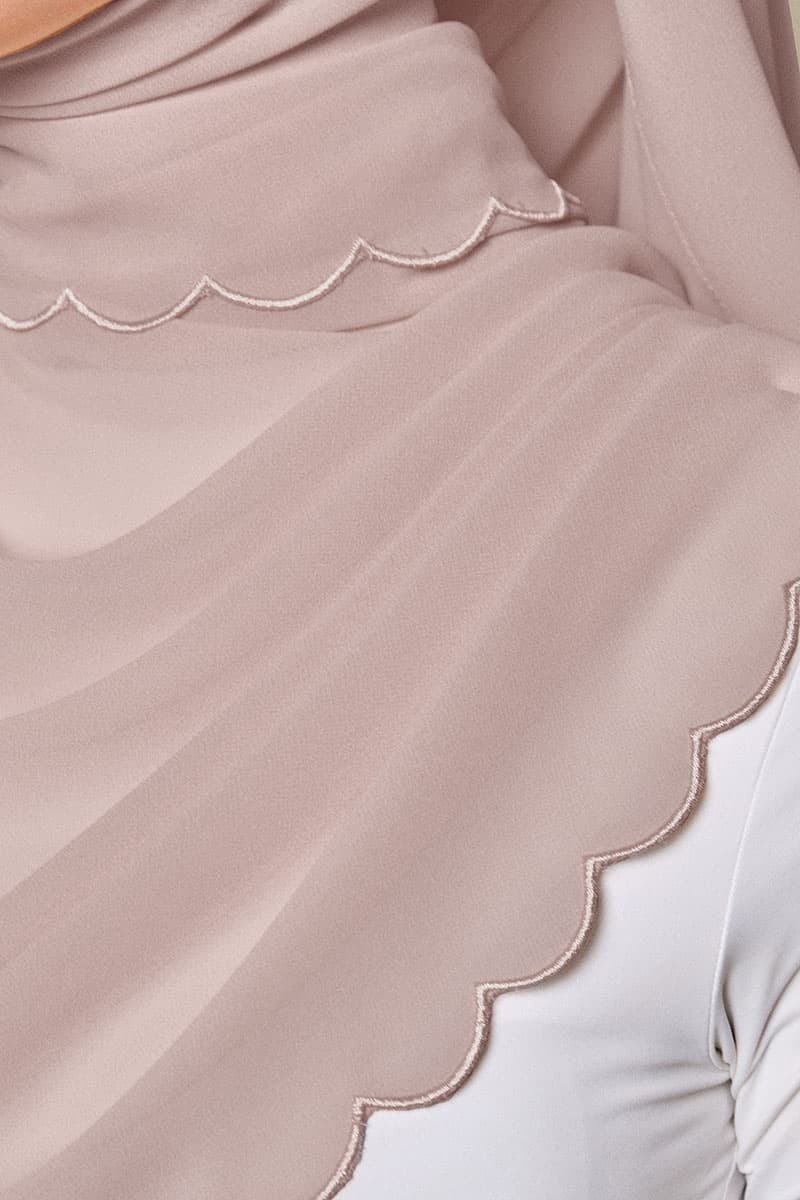 Leily Scallop Chiffon Headscarf - Taupe - Image 3