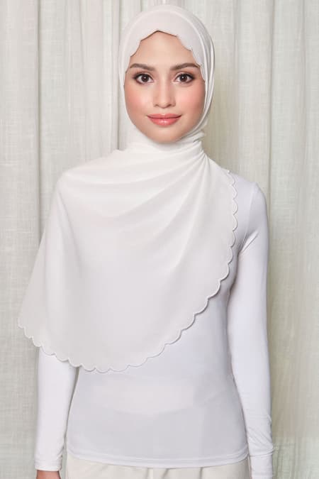 Leily Scallop Chiffon Headscarf - Off White