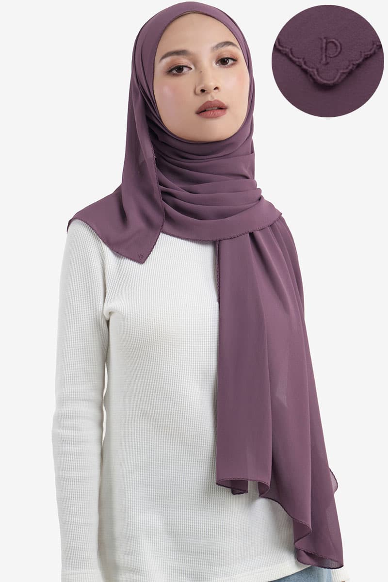 Maisy Scallop Embroidery Headscarf - Elder Berry - Image 1