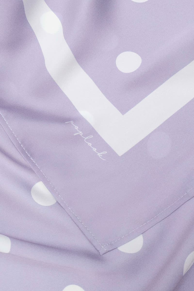 Andie Satin Printed Square Headscarf - Lilac/White Dots - Image 3