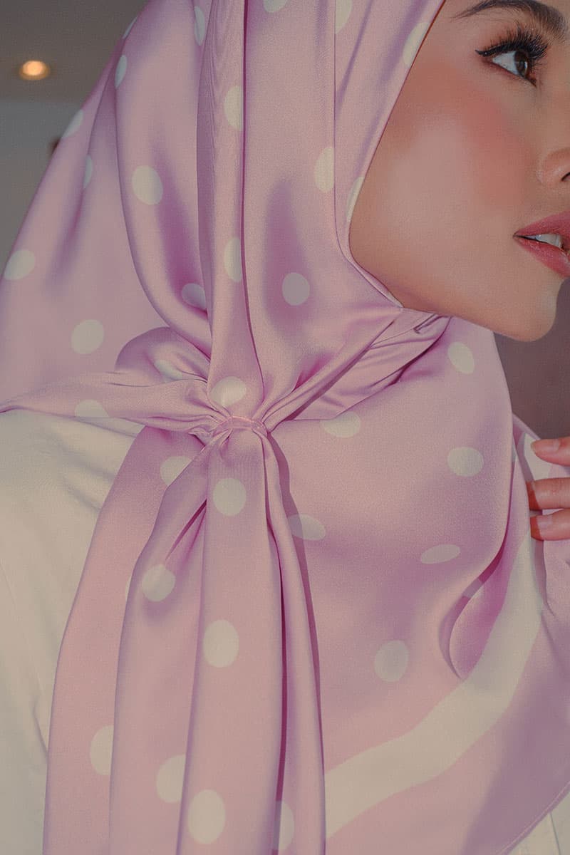Andie Satin Printed Square Headscarf - Pink/White Dots - Image 1