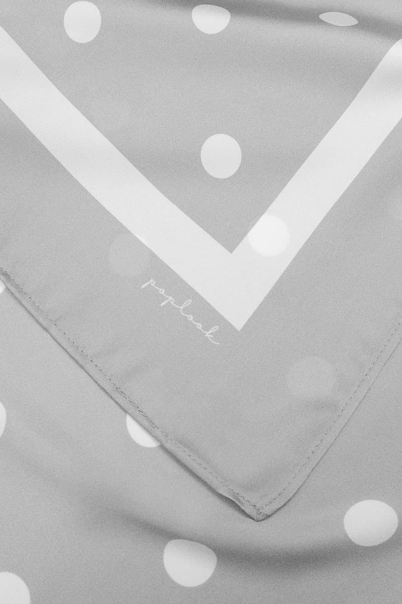 Andie Satin Printed Square Headscarf - Grey/White Dots - Image 3