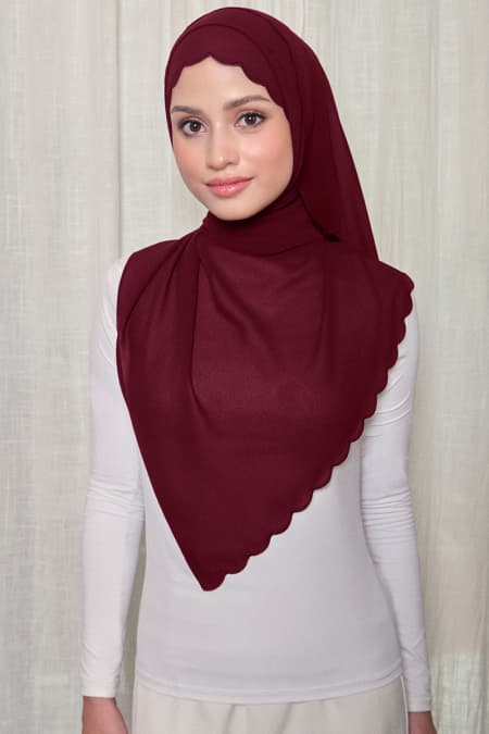 Leily Scallop Chiffon Headscarf - Maroon