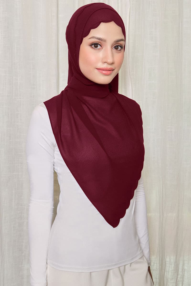 Leily Scallop Chiffon Headscarf - Maroon - Image 2