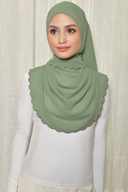 Leily Scallop Chiffon Headscarf - Matcha