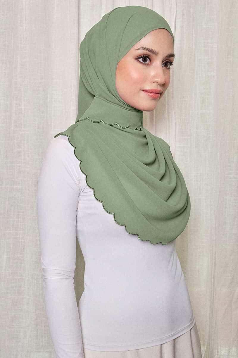 Leily Scallop Chiffon Headscarf - Matcha - Image 2