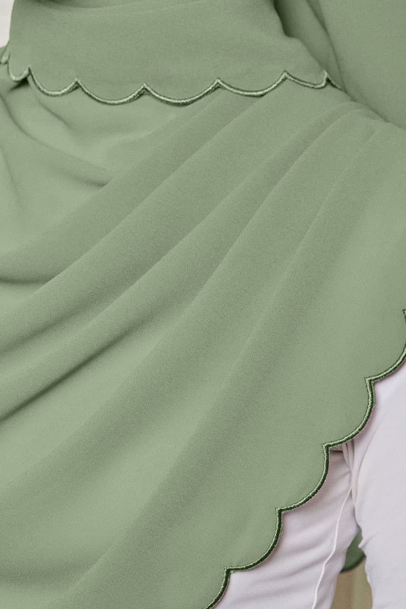 Leily Scallop Chiffon Headscarf - Matcha - Image 3