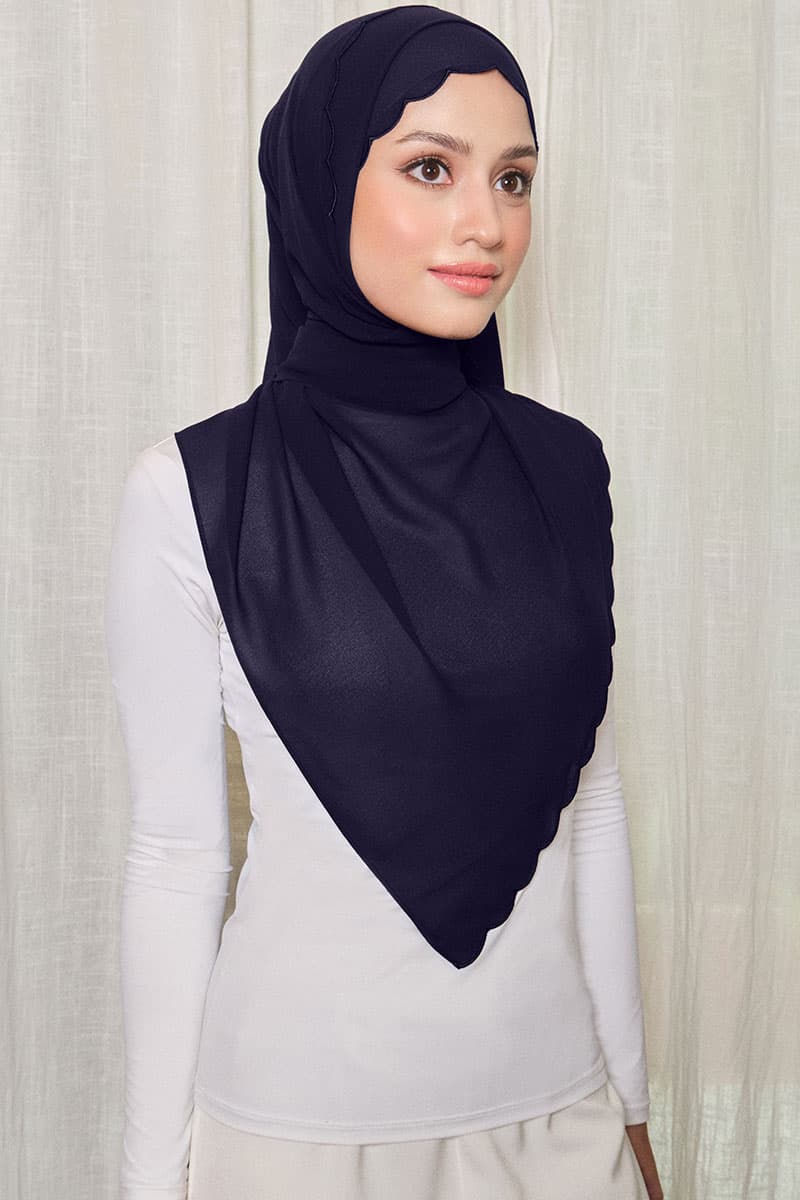 Leily Scallop Chiffon Headscarf - Midnight Blue - Image 2