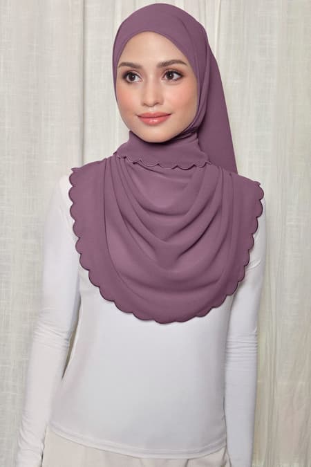 Leily Scallop Chiffon Headscarf - Elder Berry