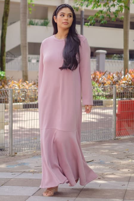 Emmalina Fluted Hem Dress - Dusty Pink