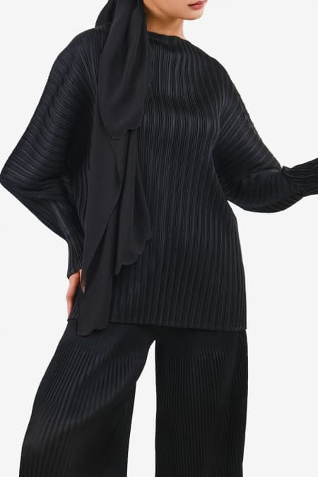 Mayven Pleated Kaftan Blouse - Black