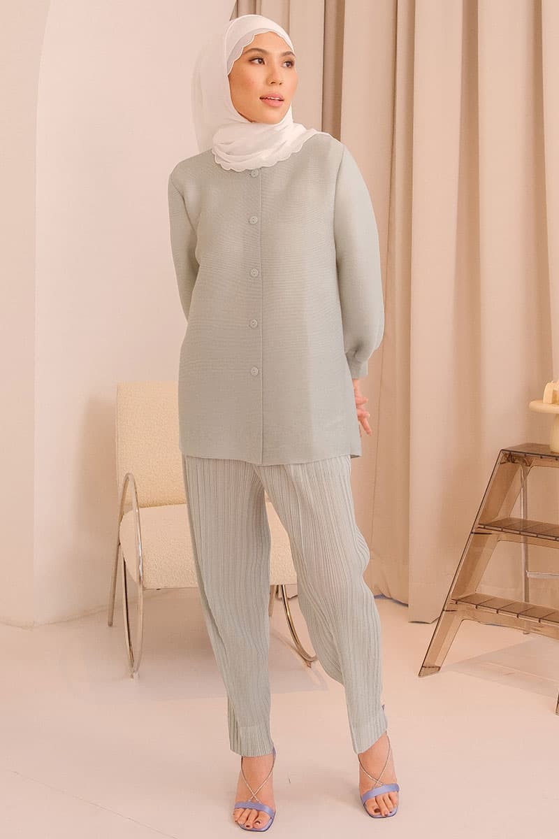 Lijana Pleated Elastic Waist Pants - Seafoam - Image 1