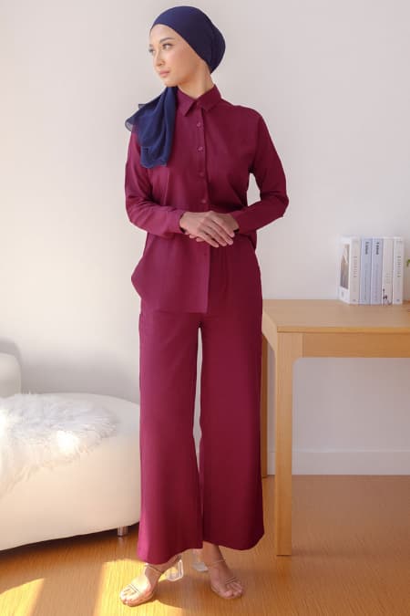 Eldana Wide Legged Pants -  Deep Wine