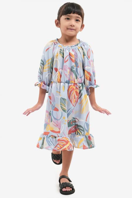 KIDS Bellarose Gathered Tier Dress - Blue Tropical