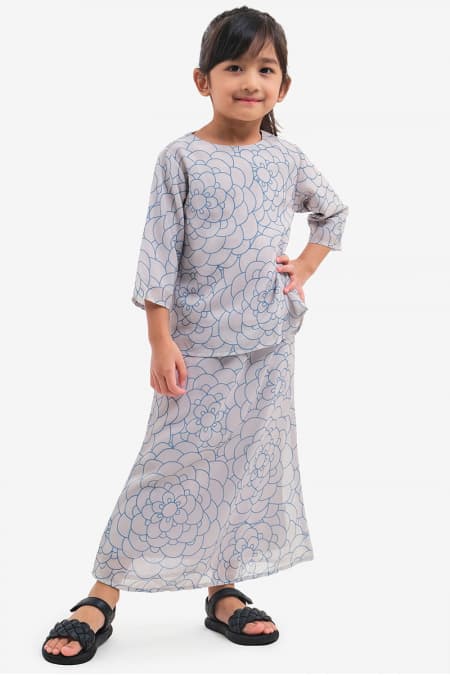 KIDS Salma Set - Grey/Teal Floral