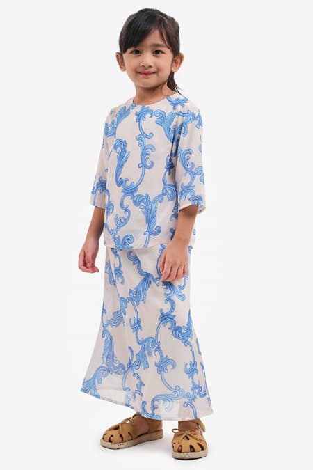 KIDS Salma Set - Cream/Blue Baroque