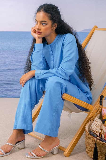 Tiphanie Elastic Waist Pants - Sky Blue