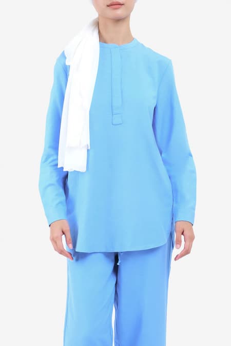 Nayamah Henley Blouse - Sky Blue