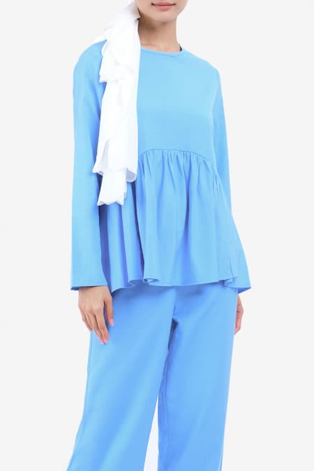 Dalena Gathered Waist Blouse - Sky Blue