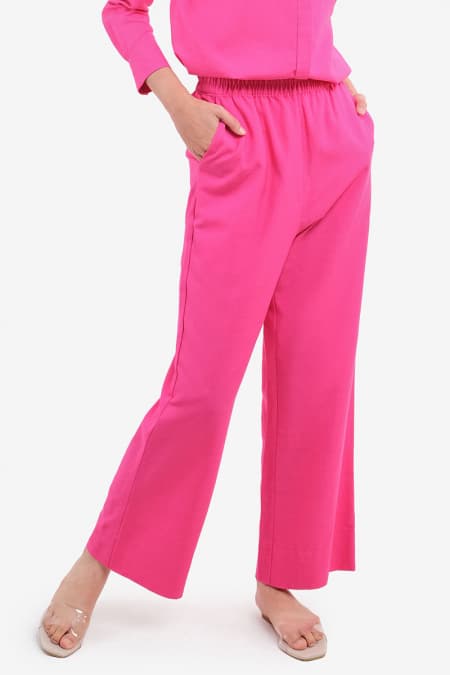 Laureen Elastic Waist Pants - Fuschia