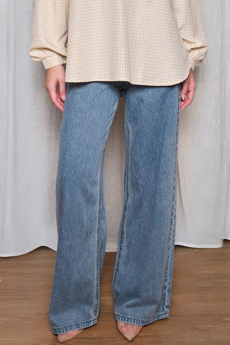 COTTON Naveya Wide Legged Pants - Light Acid Wash - Image 1