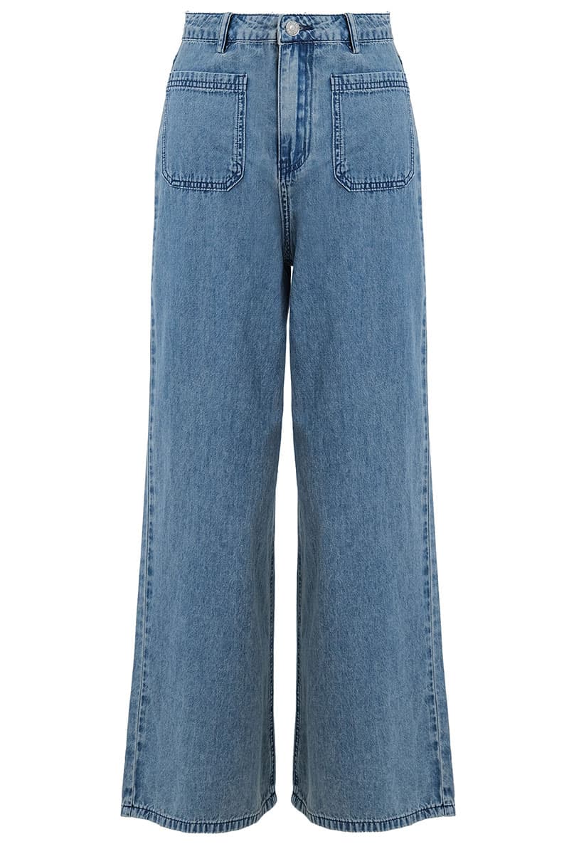 COTTON Naveya Wide Legged Pants - Light Acid Wash - Image 2